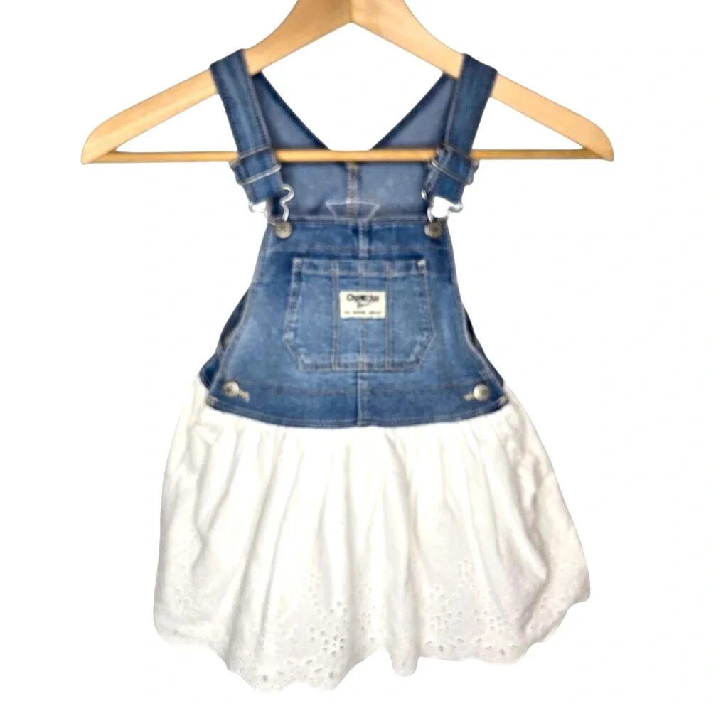 NWT OshKosh B'gosh Overall Dress Baby Embroidered Eyelet Bottom Western 24M